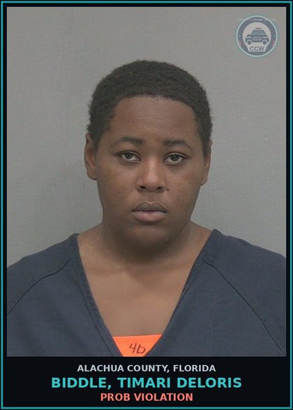 CCW arrest card for BIDDLE, TIMARI DELORIS in Alachua County: PROB VIOLATION