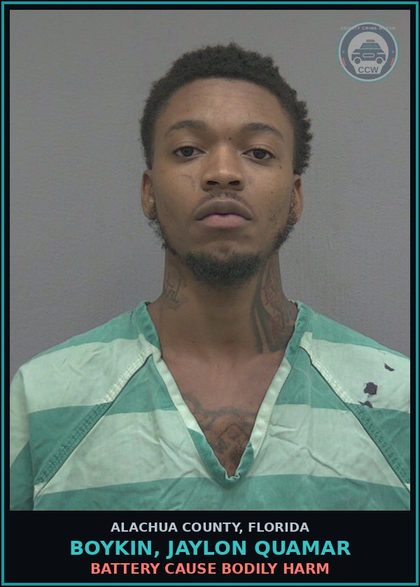 CCW arrest card for BOYKIN, JAYLON QUAMAR in Alachua County: BATTERY CAUSE BODILY HARM