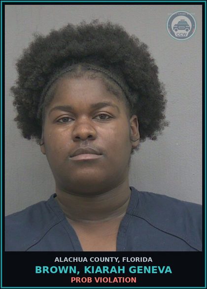 CCW arrest card for BROWN, KIARAH GENEVA in Alachua County: PROB VIOLATION