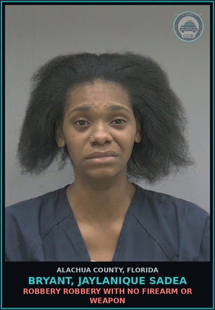 CCW arrest card for BRYANT, JAYLANIQUE SADEA in Alachua County: ROBBERY ROBBERY WITH NO FIREARM OR WEAPON