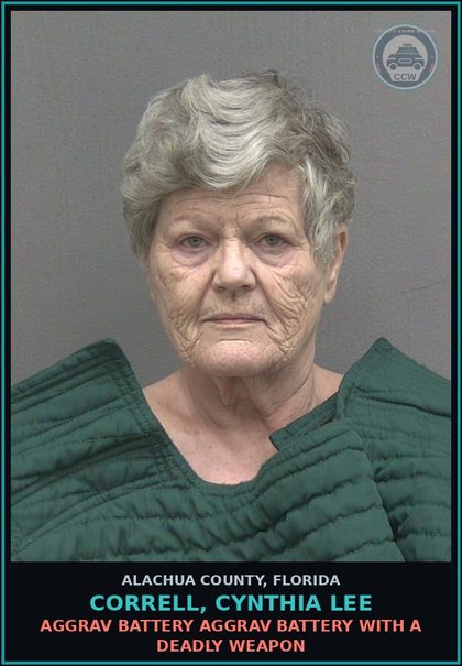CCW arrest card for CORRELL, CYNTHIA LEE in Alachua County: AGGRAV BATTERY AGGRAV BATTERY WITH A DEADLY WEAPON