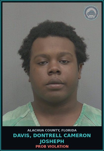 CCW arrest card for DAVIS, DONTRELL CAMERON JOSHEPH in Alachua County: PROB VIOLATION