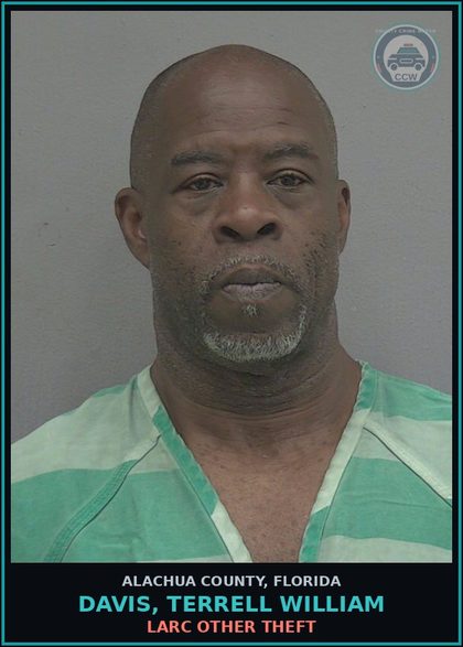 CCW arrest card for DAVIS, TERRELL WILLIAM in Alachua County: LARC OTHER THEFT
