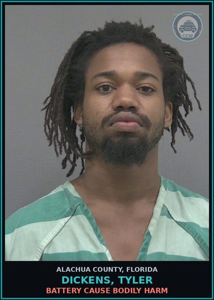 CCW arrest card for DICKENS, TYLER in Alachua County: OBSTRUCTING JUSTICE HINDER WITN COMMUN INFO TO LEO/JUDGE MISD PROC