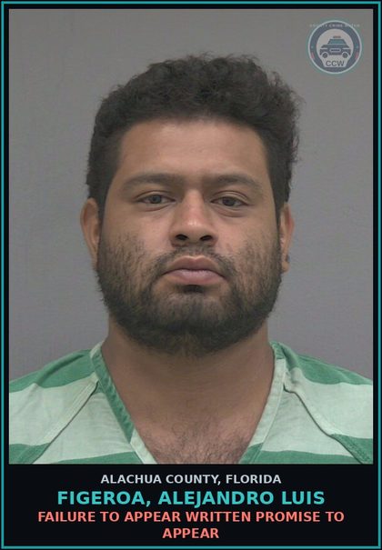 CCW arrest card for FIGEROA, ALEJANDRO LUIS in Alachua County: FAILURE TO APPEAR WRITTEN PROMISE TO APPEAR
