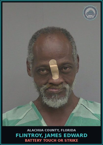 CCW arrest card for FLINTROY, JAMES EDWARD in Alachua County: BATTERY TOUCH OR STRIKE