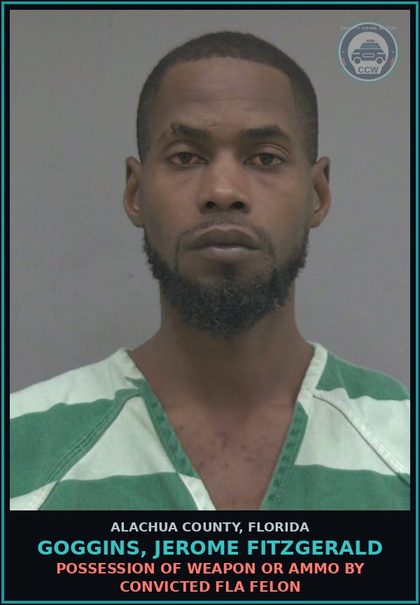 CCW arrest card for GOGGINS, JEROME FITZGERALD in Alachua County: EVIDENCE-DESTROYING ALTER DESTROY CONCEAL REMO REC DOC PHYS EVIDEN