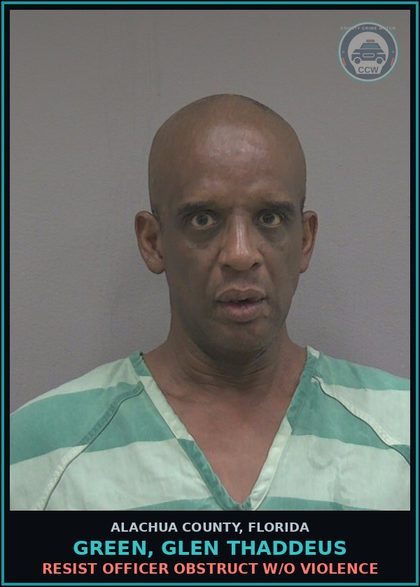 CCW arrest card for GREEN, GLEN THADDEUS in Alachua County: DRUG EQUIP-POSSESS AND OR USE