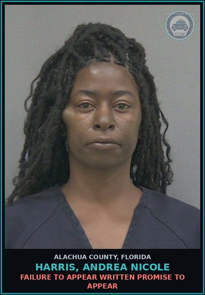 CCW arrest card for HARRIS, ANDREA NICOLE in Alachua County: FAILURE TO APPEAR WRITTEN PROMISE TO APPEAR