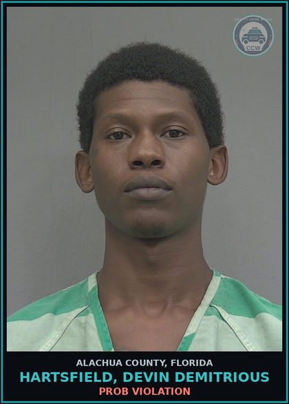 CCW arrest card for HARTSFIELD, DEVIN DEMITRIOUS in Alachua County: PROB VIOLATION