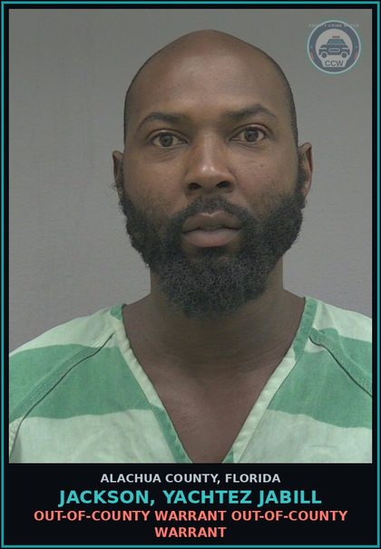CCW arrest card for JACKSON, YACHTEZ JABILL in Alachua County: OUT-OF-COUNTY WARRANT OUT-OF-COUNTY WARRANT
