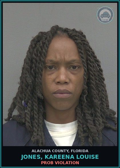 CCW arrest card for JONES, KAREENA LOUISE in Alachua County: PROB VIOLATION