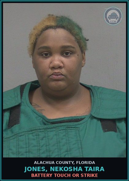 CCW arrest card for JONES, NEKOSHA TAIRA in Alachua County: BATTERY TOUCH OR STRIKE