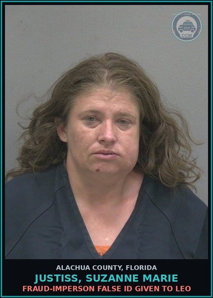 CCW arrest card for JUSTISS, SUZANNE MARIE in Alachua County: FAILURE TO APPEAR WRITTEN PROMISE TO APPEAR