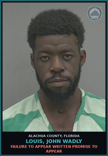 CCW arrest card for LOUIS, JOHN WADLY in Alachua County: FAILURE TO APPEAR WRITTEN PROMISE TO APPEAR