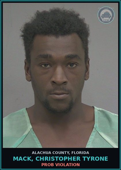 CCW arrest card for MACK, CHRISTOPHER TYRONE in Alachua County: PROB VIOLATION