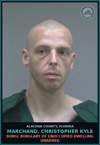 CCW arrest card for MARCHAND, CHRISTOPHER KYLE in Alachua County: DRUGS-POSSESS POSSESS contr substance W/O PRESCRIPTION