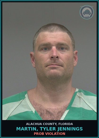 CCW arrest card for MARTIN, TYLER JENNINGS in Alachua County: PROB VIOLATION