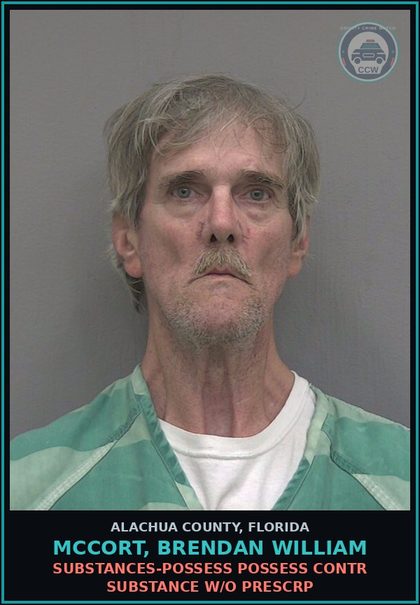 CCW arrest card for MCCORT, BRENDAN WILLIAM in Alachua County: DRUGS-POSSESS POSSESS contr substance W/O PRESCRIPTION