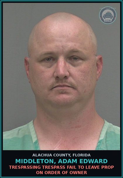 CCW arrest card for MIDDLETON, ADAM EDWARD in Alachua County: FAILURE TO APPEAR WRITTEN PROMISE TO APPEAR