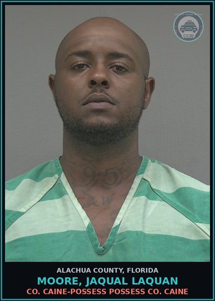 CCW arrest card for MOORE, JAQUAL LAQUAN in Alachua County: COCAINE-POSSESS POSSESS COCAINE