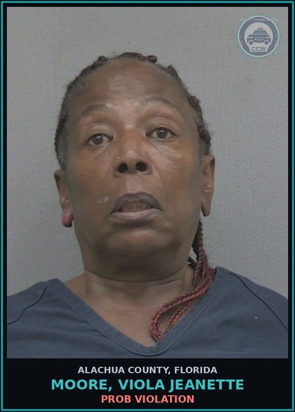 CCW arrest card for MOORE, VIOLA JEANETTE in Alachua County: PROB VIOLATION