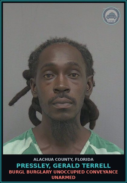 CCW arrest card for PRESSLEY, GERALD TERRELL in Alachua County: STALKING FOLLOW HARASS CYBERSTALK ANOTHER