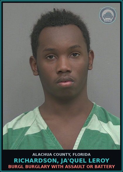 CCW arrest card for RICHARDSON, JA'QUEL LEROY in Alachua County: BATTERY BATTERY BY STRANGULATION