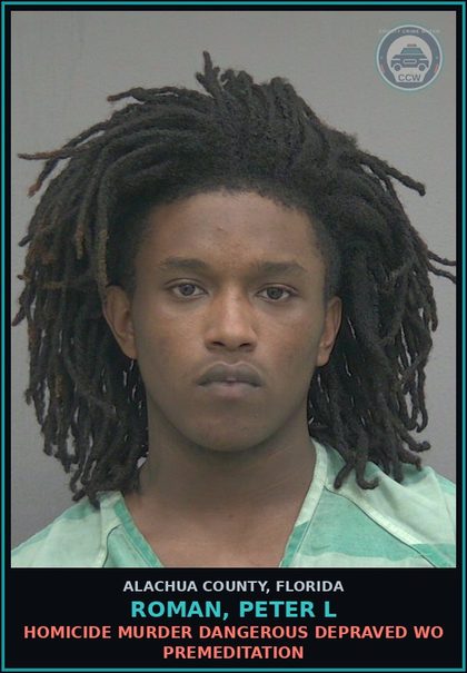 CCW arrest card for ROMAN, PETER L in Alachua County: HOMICIDE MURDER DANGEROUS DEPRAVED WO PREMEDITATION