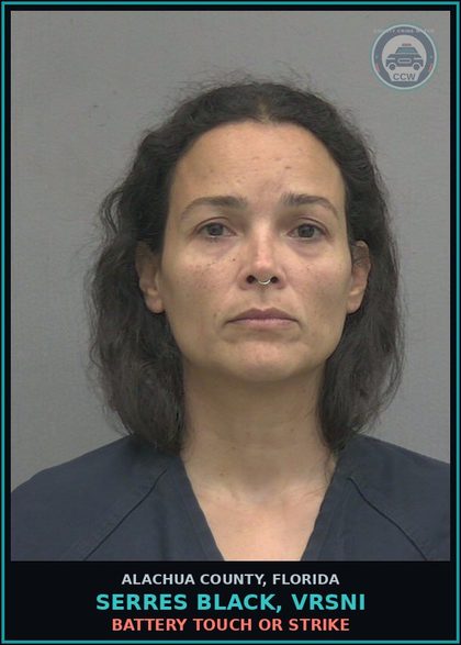 CCW arrest card for SERRES BLACK, VRSNI in Alachua County: BATTERY TOUCH OR STRIKE