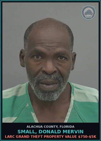CCW arrest card for SMALL, DONALD MERVIN in Alachua County: DRUG EQUIP-POSSESS AND OR USE