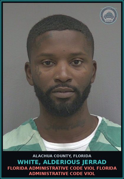 CCW arrest card for WHITE, ALDERIOUS JERRAD in Alachua County: FLORIDA ADMINISTRATIVE CODE VIOL FLORIDA ADMINISTRATIVE CODE VIOL