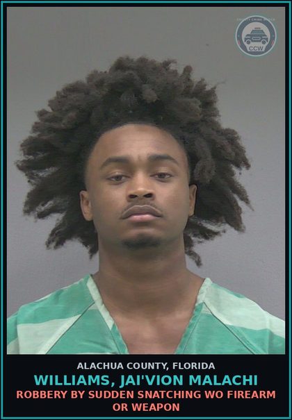 CCW arrest card for WILLIAMS, JAI'VION MALACHI in Alachua County: BATTERY CAUSE BODILY HARM