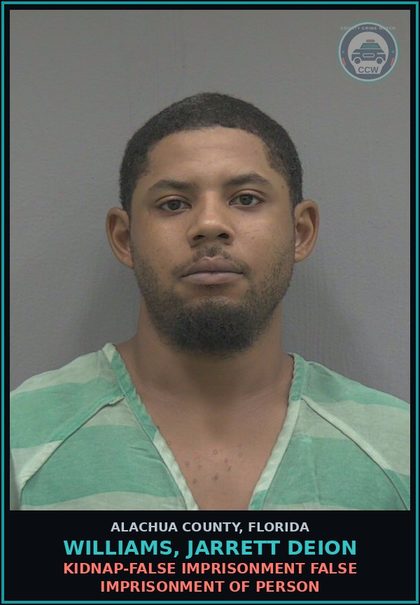CCW arrest card for WILLIAMS, JARRETT DEION in Alachua County: KIDNAP-FALSE IMPRISONMENT FALSE IMPRISONMENT OF PERSON