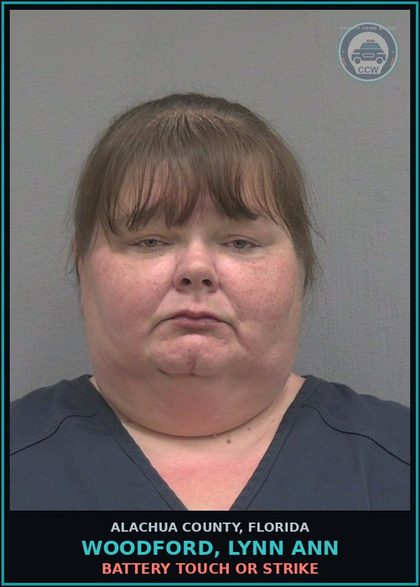 CCW arrest card for WOODFORD, LYNN ANN in Alachua County: BATTERY TOUCH OR STRIKE