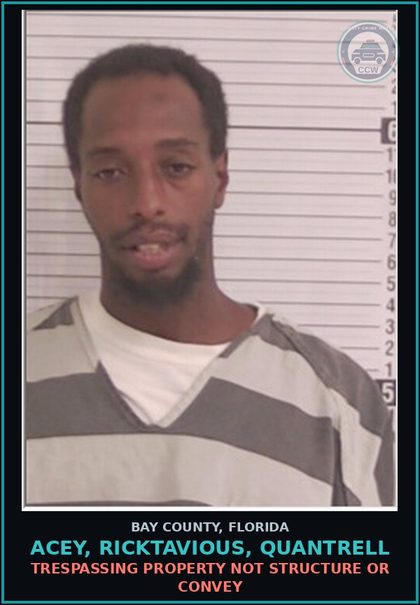 CCW arrest card for ACEY, RICKTAVIOUS, QUANTRELL in Bay County: TRESPASSING PROPERTY NOT STRUCTURE OR CONVEY