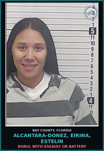 CCW arrest card for ALCANTARA-DONEZ, EIRINA, ESTELIN in Bay County: DAMAGE PROP-CRIM MISCH OVER 200 DOLS UNDER 1000 DOLS
