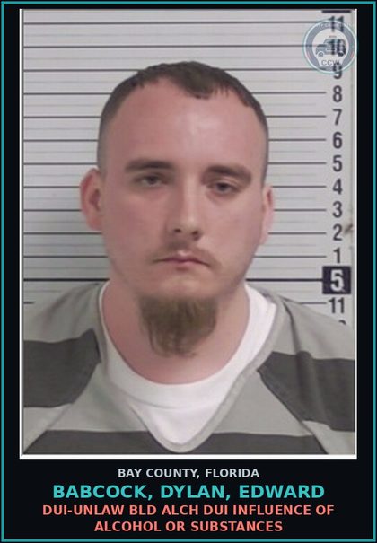 CCW arrest card for BABCOCK, DYLAN, EDWARD in Bay County: DUI-UNLAW BLD ALCH DUI INFLUENCE OF ALCOHOL OR DRUGS