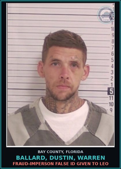CCW arrest card for BALLARD, DUSTIN, WARREN in Bay County: DRUGS-POSSESS CNTRL SUB WO PRESCRIPTION