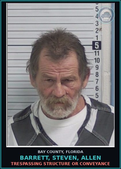 CCW arrest card for BARRETT, STEVEN, ALLEN in Bay County: TRESPASSING STRUCTURE OR CONVEYANCE