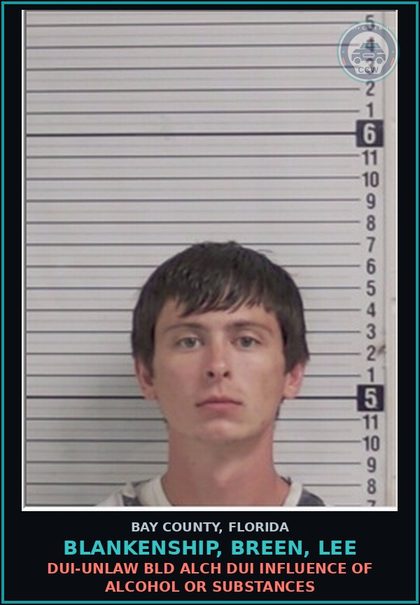 CCW arrest card for BLANKENSHIP, BREEN, LEE in Bay County: DUI-UNLAW BLD ALCH DUI INFLUENCE OF ALCOHOL OR DRUGS