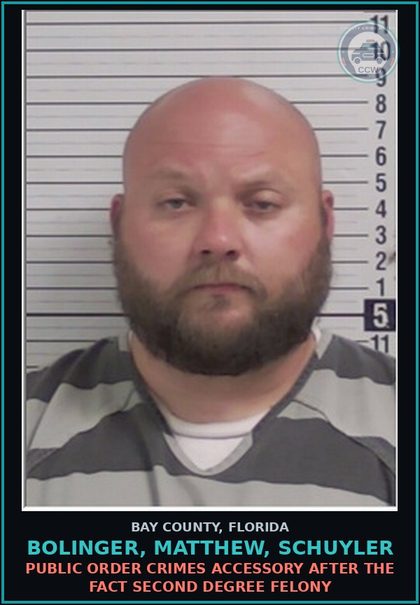 CCW arrest card for BOLINGER, MATTHEW, SCHUYLER in Bay County: PUBLIC ORDER CRIMES ACCESSORY AFTER THE FACT SECOND DEGREE FELONY