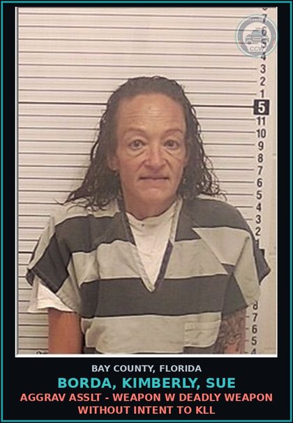CCW arrest card for BORDA, KIMBERLY, SUE in Bay County: AGGRAV ASSLT - WEAPON W DEADLY WEAPON WITHOUT INTENT TO KILL
