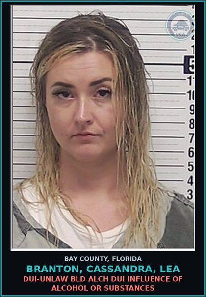 CCW arrest card for BRANTON, CASSANDRA, LEA in Bay County: DUI-UNLAW BLD ALCH DUI INFLUENCE OF ALCOHOL OR DRUGS