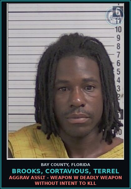 CCW arrest card for BROOKS, CORTAVIOUS, TERREL in Bay County: AGGRAV ASSLT - WEAPON W DEADLY WEAPON WITHOUT INTENT TO KILL