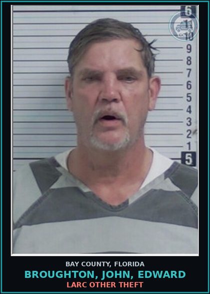 CCW arrest card for BROUGHTON, JOHN, EDWARD in Bay County: LARC OTHER THEFT