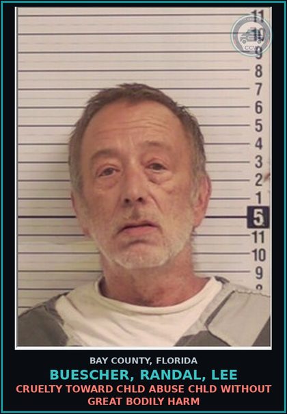 CCW arrest card for BUESCHER, RANDAL, LEE in Bay County: CRUELTY TOWARD chld ABUSE chld WITHOUT GREAT BODILY HARM