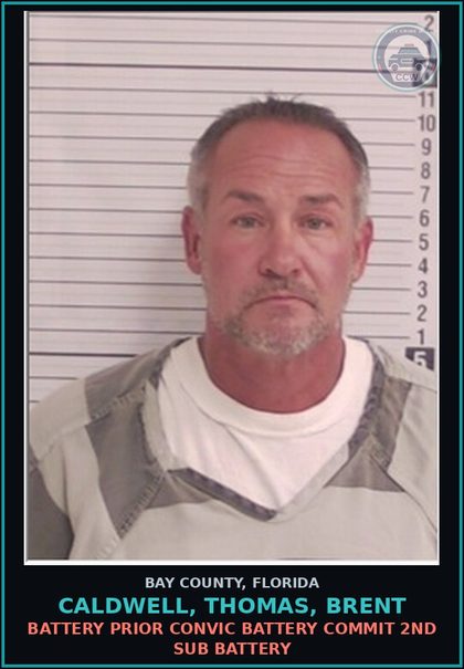 CCW arrest card for CALDWELL, THOMAS, BRENT in Bay County: BATTERY PRIOR CONVIC BATTERY COMMIT 2ND SUB BATTERY