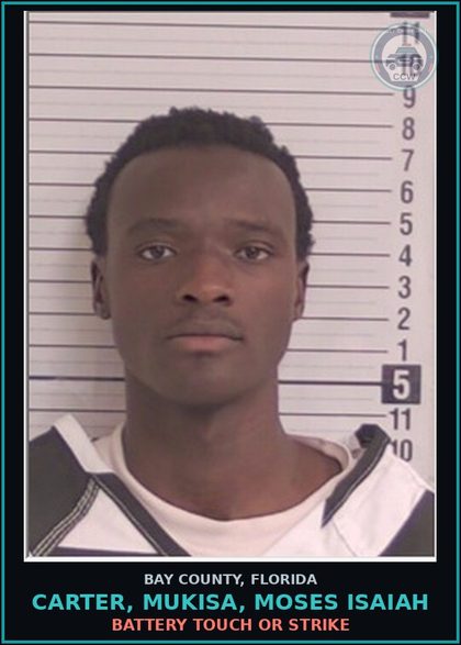 CCW arrest card for CARTER, MUKISA, MOSES ISAIAH in Bay County: BATTERY TOUCH OR STRIKE