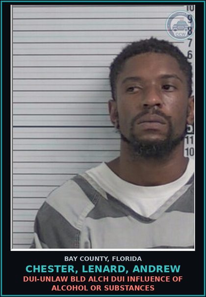 CCW arrest card for CHESTER, LENARD, ANDREW in Bay County: DUI-UNLAW BLD ALCH DUI INFLUENCE OF ALCOHOL OR DRUGS